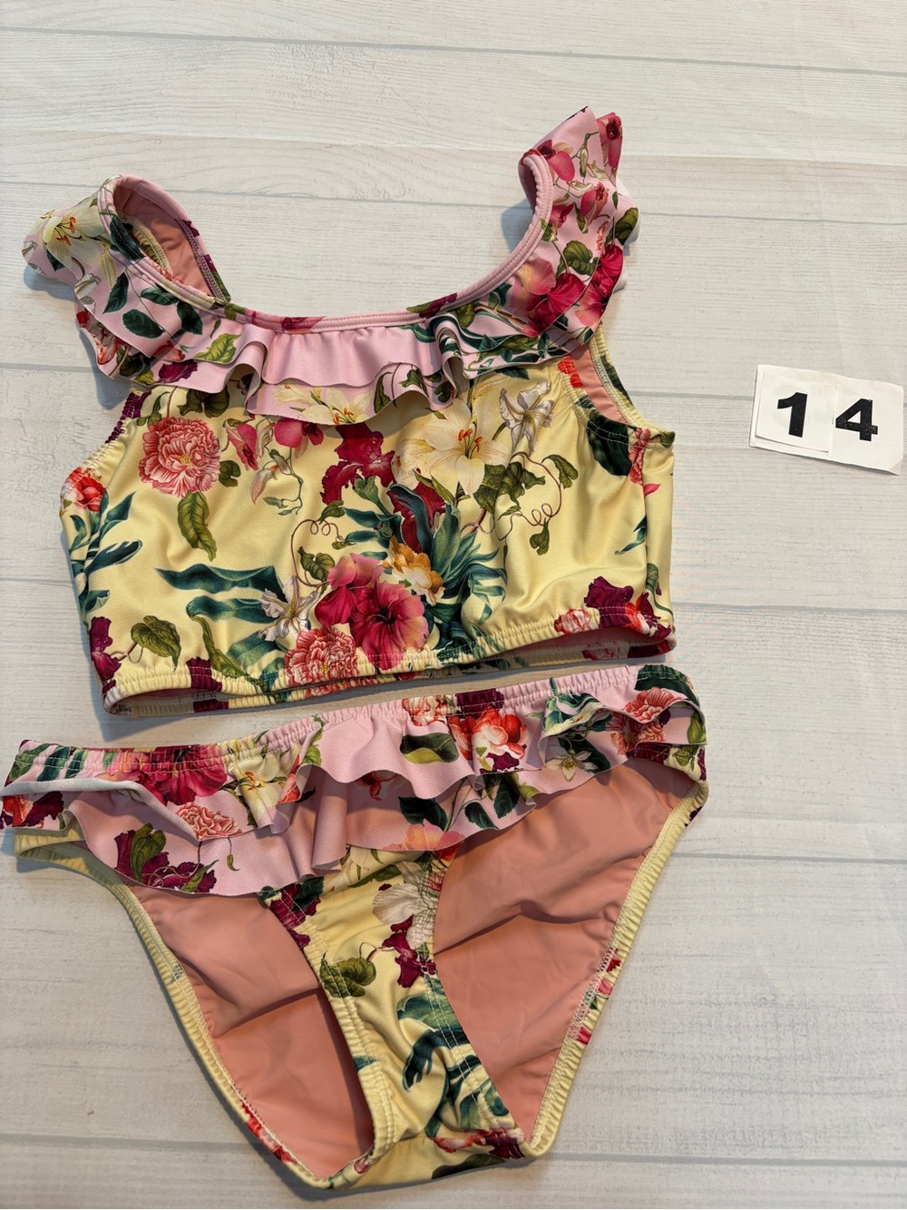 PQ Swim Floral Ruffle Two-Piece Bikini - Pink & Yellow